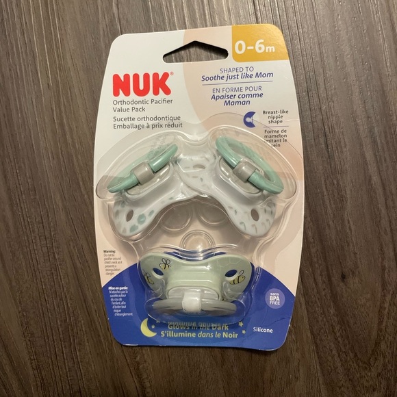 NUK Orthodontic Pacifier Value Pack - Green and White Glow in the Dark 0-6M -NWT - Picture 6 of 6